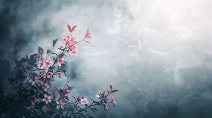 Ethereal Pink Flowers Emerging from a Mystical Foggy Background


