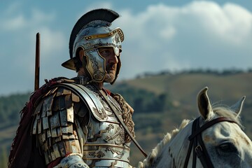 Roman Cavalry Soldier Riding Brown Horse
