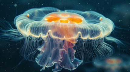 A jellyfish with orange and blue colors