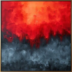 painting of a red sky with a black and white background