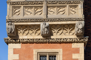 Decorative facade of medieval Wroclaw Town Hall situated in Market Square, Wroclaw, Poland