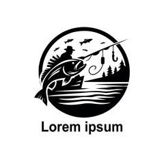 black fishing logo on white  background