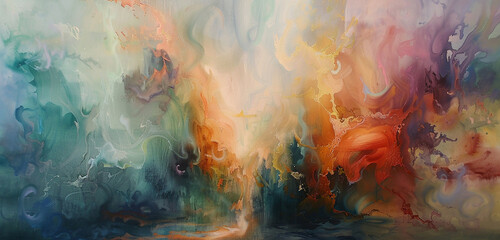Ethereal wisps of color drifting across the canvas, as oil paints blend together to form a mystical abstract scene.