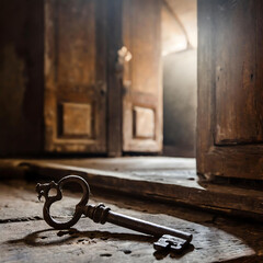 old key on old wooden door