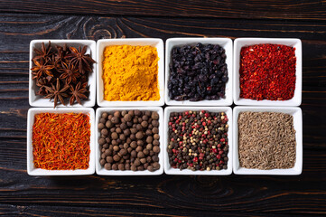Mix of spices . Indian food background