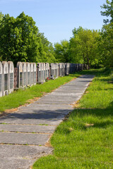 New Jewish cemetery, row of many Jewish graves with matzevas and epitaphs, Lublin, Poland - obrazy, fototapety, plakaty