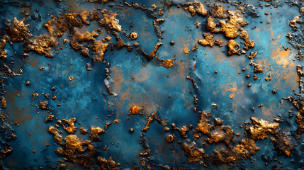 Intricately Rusted Metal Texture - Flat View Design with Blue Indigo Shades