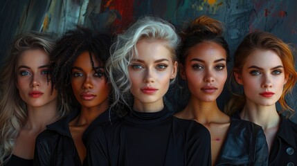 Fototapeta premium Sincere smiles, a group of beautiful women with different skin colors