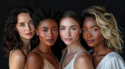 Obraz premium Sincere smiles, a group of beautiful women with different skin colors