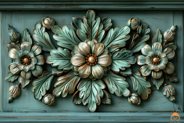 Turquoise-Lit Table with Decorative Relief Carvings - Minimal Celebration Scene