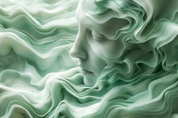 Obraz premium Blue silk background. Woman's face in texture. Ai Generated