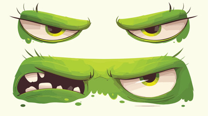 Cartoon monster face. Vector Halloween green mad an