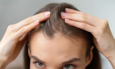 Fototapeta premium Woman loosing hair. losing hair problem, Treated healthy medical treatment hair lost concept.