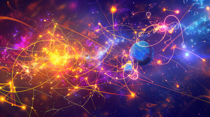 Naklejka na ściany i meble Cosmic Symphony: An Artistic Representation of Quantum Physics and Energy Transfer