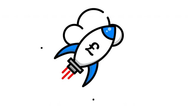 animated rocket with a poundsterling sign, perfect for kids projects, spacethemed designs, educational materials, and sciencerelated content, business, finnance. Bright and fun!