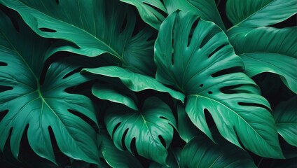 Abstract Jungle Leaf Texture Background, Reflecting Tropical Essence in Lush Emerald Green.