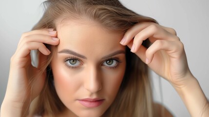 Fototapeta premium Woman loosing hair. losing hair problem, Treated healthy medical treatment hair lost concept.