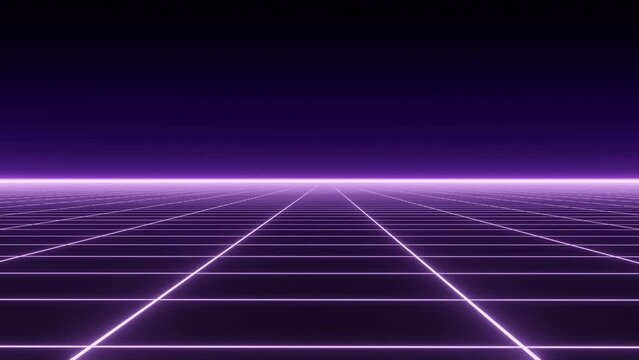 Retro perspective grid in infinity. Abstract digital wireframe floor with lines in the style of 80s and 90s. Futuristic texture pattern with purple mesh. Flooring illustration background. 3D rendering