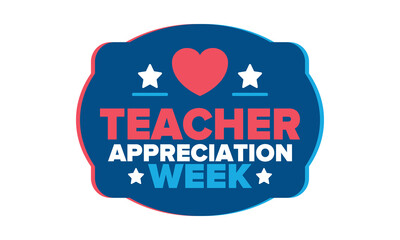Teacher Appreciation Week in United States. Celebrated annual in May. In honour of teachers who hard work and teach our children. School and education. Student learning concept. Vector illustration