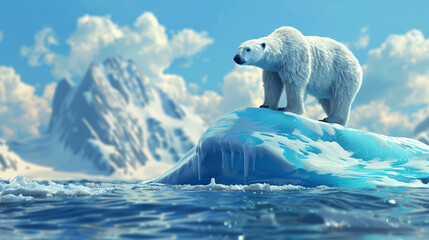 Polar bear on melting ice cap in 3D vectors - obrazy, fototapety, plakaty