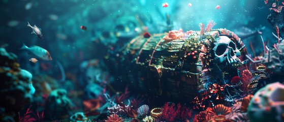 Fototapeta premium Sunken pirate treasure in vivid 3D style