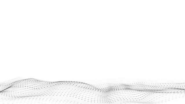 Light cyberspace in digital background. Abstract technology white wave with motion dots. Connection big data. Futuristic wireframe texture. Analysis a network connection. 3D rendering.