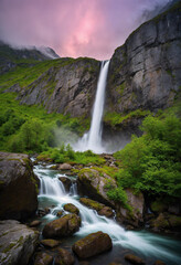 Fototapeta premium waterfall in the mountains, wallpaper
