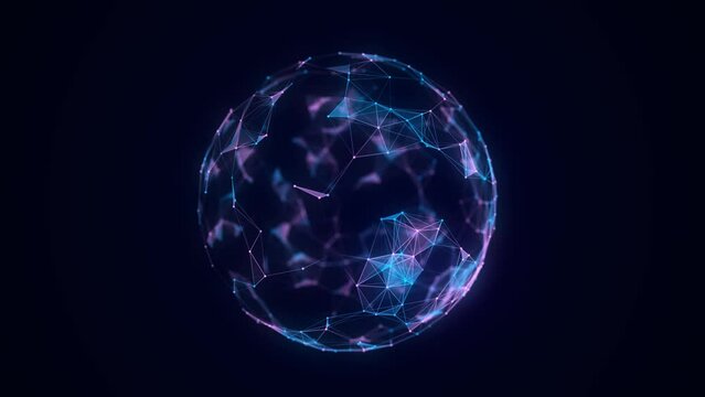 Futuristic colors sci-fi sphere in space. Technology circle a network connection big data. Digital ai background with particles. Abstract frame ball. 3D wireframe geometric sphere. 3D rendering.