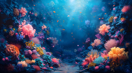 Aqua Odyssey: Watercolor Portrait of Mythical Beings Amidst Coral Reef Labyrinth