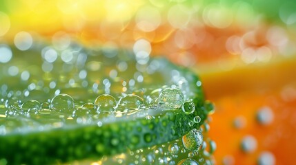 Green and orange, glass of water with slice of orange and slice of lime, refreshment yellow drink food shiny