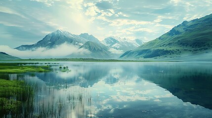 Peaceful lakes and serene water bodies landscapes 

