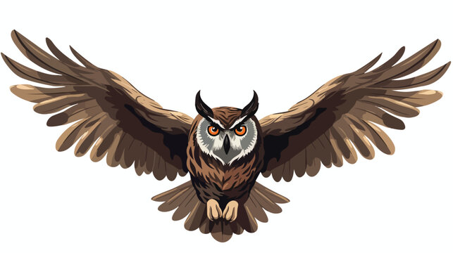 Cartoon or vector image of an owl in flight 2d flat