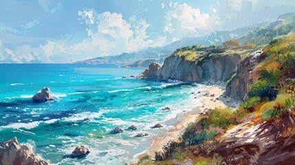 Picturesque coastal scenes including beaches, cliffs, and oceans landscapes 