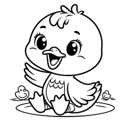 simple coloring page for little kids, cute and happy duck in cartoon style Generative AI