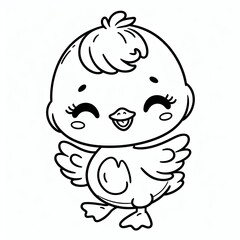 Obraz premium simple coloring page for little kids, cute and happy duck in cartoon style Generative AI