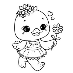 Fototapeta premium simple coloring page for little kids, cute and happy duck in cartoon style Generative AI