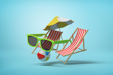Oversized Glasses with Beach Chair and Umbrella