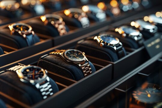  a luxurious display of premium watches elegantly arranged on black cushions within a storage box