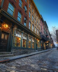 Historic District with cityscape characterized by historic architecture, cobblestone streets, and...