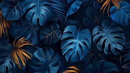 tropical exotic leaves in dark colors background