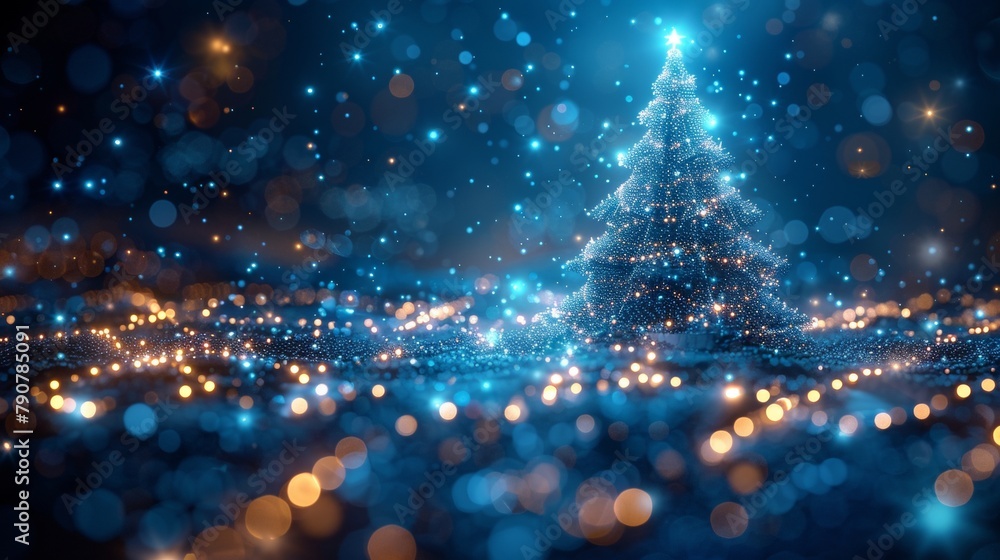 Poster in a computer technology style, a christmas tree on a poster. a congratulations card in computer tec