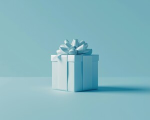 Minimalist design of a gift box with a sleek ribbon, standing out on a flat