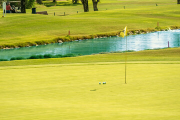 golf ball on the green golf ball on tee in a beautiful golf club - 790785472