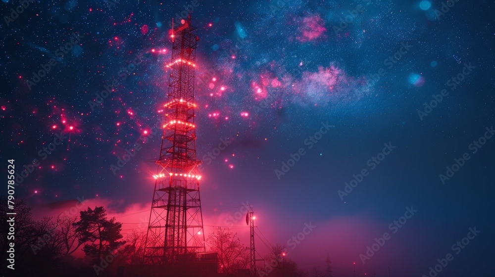 Poster communications tower with wireless broadband antenna for transmitting telecommunications signals. 5g