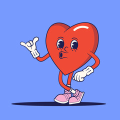 Love Heart Expression Mascot Retro Illustration