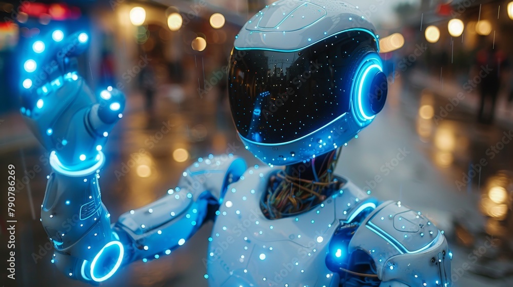Leinwandbilder Online school for children with robototechnics education. Humanoid toy robots construction and coding in AI. Children's AI for robototechnics.
