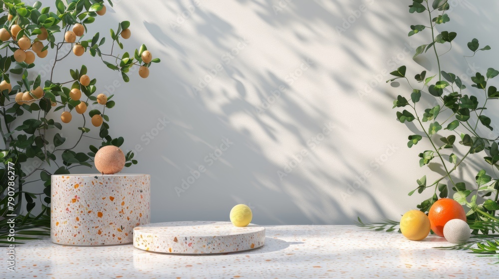 Poster this podium backdrop has a terrazzo texture and is perfect for displaying products.