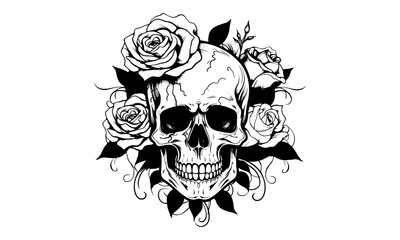 skull with flower