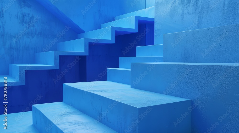 Poster an abstract composition of blue steps on a blue background. an abstract illustration of geometric 3d