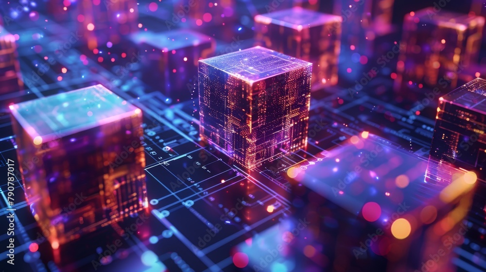 Poster a blockchain digital data transmission isometric background. a nonfungible nft token. illustration i